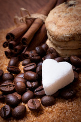 Various kinds of sugar, nuts and coffee beans