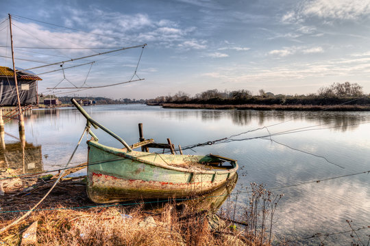landscape with abandoned boat