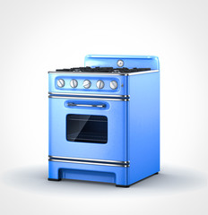 Blue retro vintage stove in perspective view