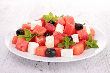 watermelon salad with feta and olive