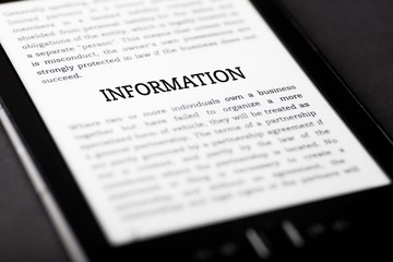 Obraz premium Information on tablet touchpad, ebook concept