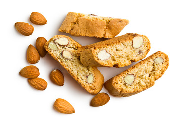 cantuccini cookies and almonds - obrazy, fototapety, plakaty