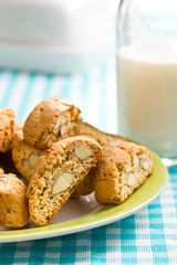 cantuccini cookies on checkered tablecloth