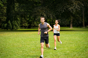 Jogging together - young couple running