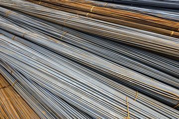 Background texture of steel rods used in construction to reinfor