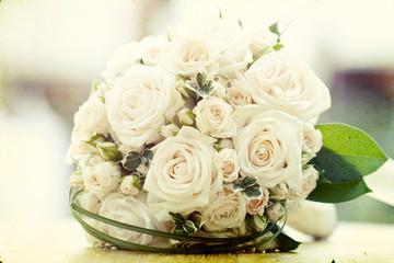 Vintage photo of white wedding bouquet