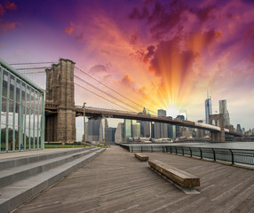 Brooklyn Bridge Park, New York. Beautiful view of Bridge and Man