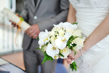 Beautiful wedding bouquet in the bride's hands