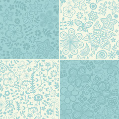 Set of four floral patterns (seamlessly tiling). Seamless patter