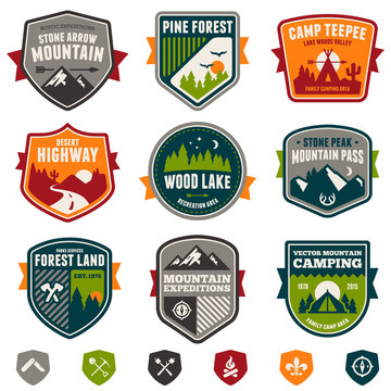 Vintage travel and camp badges