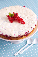 Meringue red currant cake on blue napkin