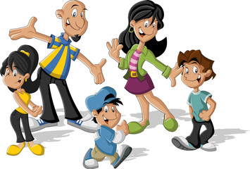 Colorful cute happy cartoon latin family. Latinamericans.