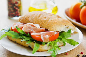 Prosciutto on Olive Ciabatta sandwich