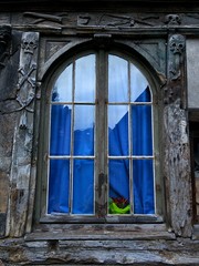 Fototapeta na wymiar Exterior, window in french style, old window, aged window