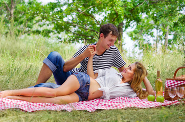 Fototapeta premium Young couple on picnic