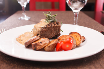 beef steak with potatoes