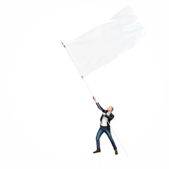 Man with flag isolated on white