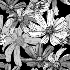Seamless vintage black and white floral background