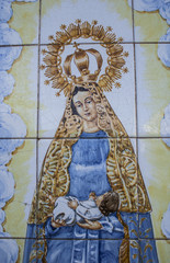 Obraz premium Talavera pottery, tiles, Virgin Mary with baby Jesus