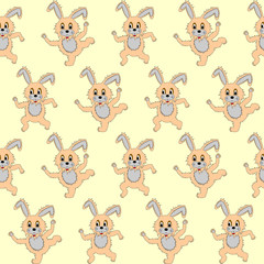 Design seamless pattern with cartoon rabbits