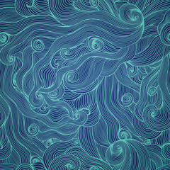 Fototapeta na wymiar Seamless hand-drawn waves texture.Copy that square to the side a