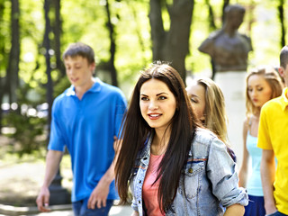 Group people in summer outdoor.