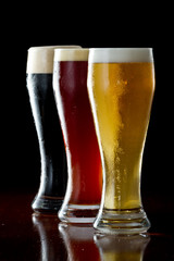 dark, red and light beer
