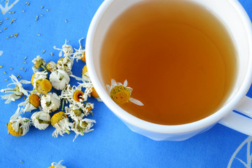 Chamonile tea and dried flowers