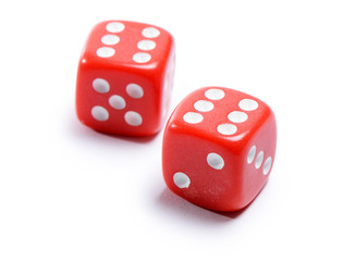 Red cubes for poker isolated on white background