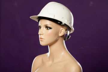 Mannequin wearing safety helmet