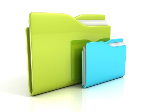 green and blue folders with documents icon concept