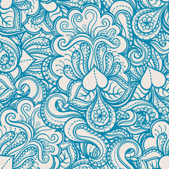 blue pattern with hearts and flowers