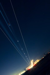 light trail of aircraft while landing