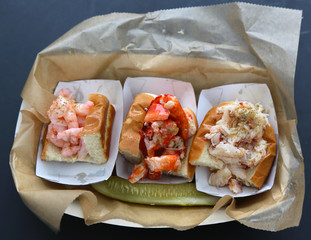 Seafood trio: shrimp roll, lobster roll and crab roll