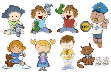 Kids Playing Different Games - Vector Illustrations