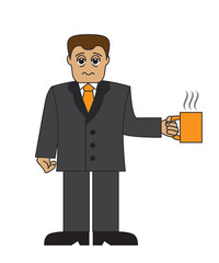 Cartoon businessman with a cup of coffee