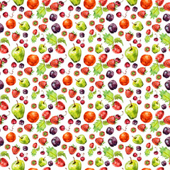 strawberry fruit seamless texture in watercolor