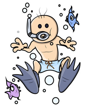 Kid Underwater - Vector Cartoon Illustration