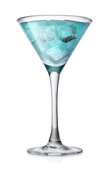 Blue cocktail with ice cubes