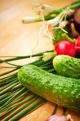 Healthy Organic Vegetables on a Wooden Background. Frame Design
