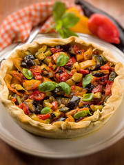 quiche with mixed vegetables, selective focus