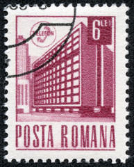 stamp printed in Romania shows Postal Ministry, Bucharest