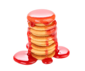 Stream red syrop and stake biscuit sandwich.