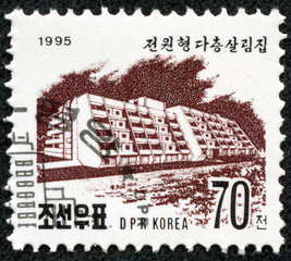 Obraz premium stamp printed in North Korea shows a Flats