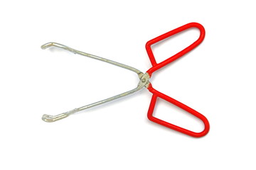 red barbeque tongs isolated