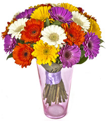 bouquet of gerberas in vase isolated on white background