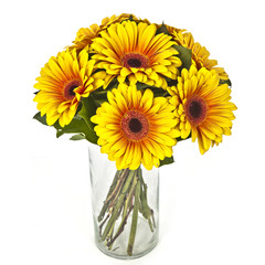 bouquet of gerberas in vase isolated on white background