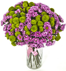 bouquet of hrisantemas  in vase on white background