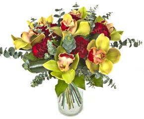 bouquet of orchids  in vase on white background