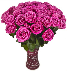 bouquet of pink roses  in vase on white background